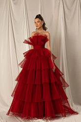 27Dress Sleeveless Strapless Layers A-line Evening Dress-Front