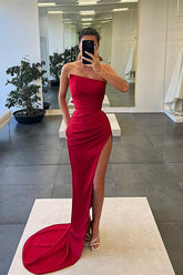 Sleeveless Strapless Long Mermaid Slit Evening Dress