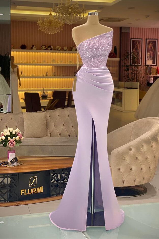Sleeveless Strapless Mermaid Prom Dress Long Split With Sequins