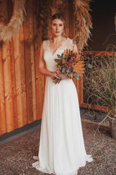 Sleeveless Summer Beach Wedding Dress Long Chiffon-27dress