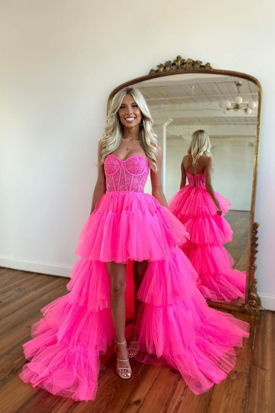 Sleeveless Sweetheart A-line High-Low Tulle Prom Dress-27dress