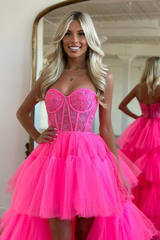 Sleeveless Sweetheart A-line High-Low Tulle Prom Dress-27dress