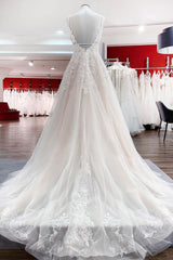 Sleeveless Tulle V Neck Ruffles Wedding Dresses With Lace-27dress
