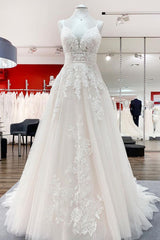 Sleeveless Tulle V Neck Ruffles Wedding Dresses With Lace-27dress