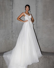 Sleeveless Tulle Wedding Dress Long With Appliques-27dress