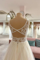 Sleeveless V-Neck Wedding Dress Lace Tulle Bridal Gowns-27dress