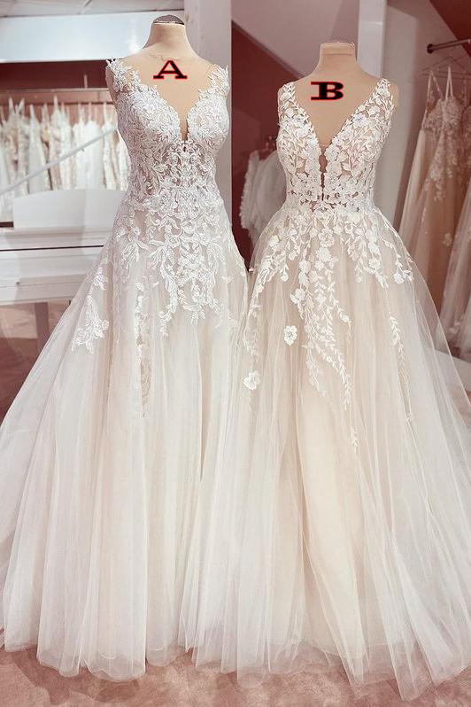 Sleeveless Wedding Dress Lace Appliques Tulle-27dress