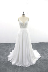Spaghetti Strap Lace Chiffon A-line Wedding Dress On Sale-27dress