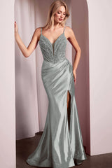 Spaghetti Strap Long Mermaid Prom Dress With Split Beading Pleated