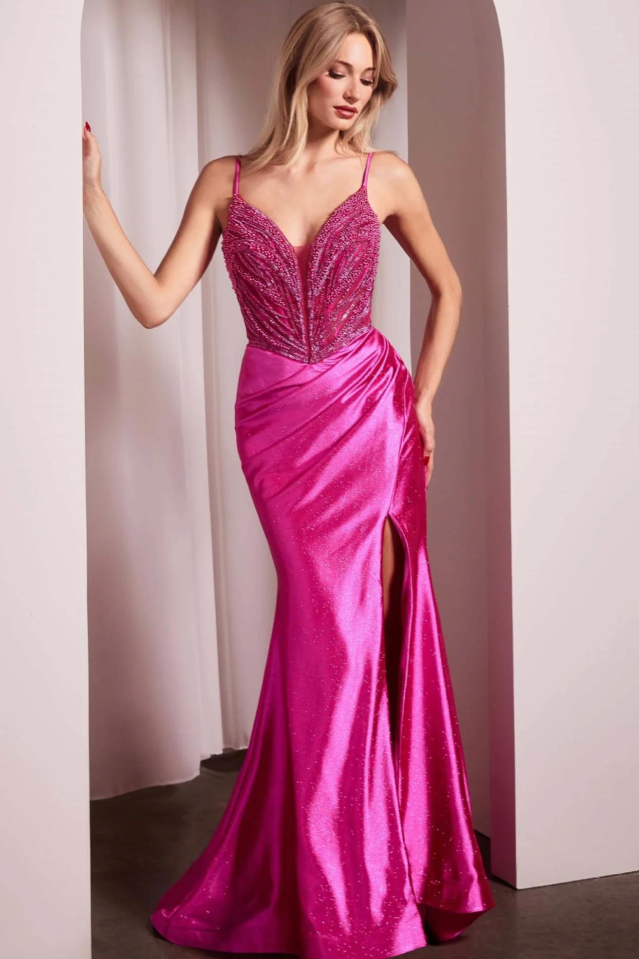 Spaghetti Strap Long Mermaid Prom Dress With Split Beading Pleated