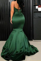 Spaghetti Strap Sleeveless Mermaid Prom Green Dress With Pleated