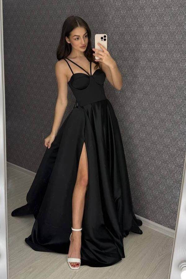 Spaghetti Strap Sleeveless Sweetheart Long Prom Dress With Split