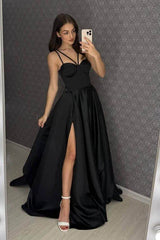 Spaghetti Strap Sleeveless Sweetheart Long Prom Dress With Split