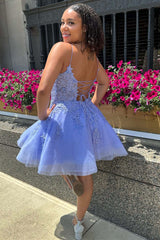 Spaghetti Straps A-Line Homecoming Dress with Appliques-27dress