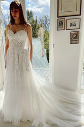 Spaghetti-Straps Appliques Wedding Dress A-Line Sweetheart-27dress