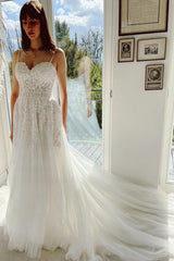 Spaghetti-Straps Appliques Wedding Dress A-Line Sweetheart-27dress