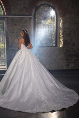 Spaghetti-Straps Ball Gown Wedding Dress Sleeveless With Appliques-27dress