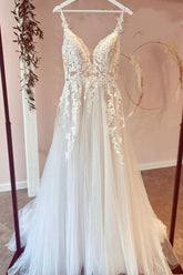 Spaghetti-Straps Bridal Dress Sleeveless Tulle Appliques-27dress