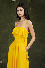 Spaghetti-Straps Bridesmaid Dress Chiffon With Pockets Ruffles-27dress