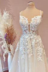 Spaghetti-Straps Lace Appliques Lace Wedding Dress Online-27dress
