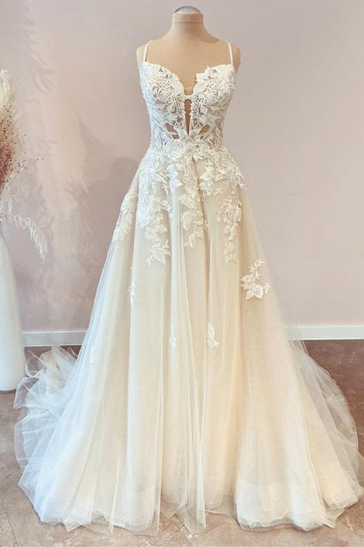Spaghetti-Straps Lace Appliques Lace Wedding Dress Online-27dress