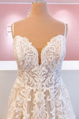 Spaghetti-Straps Lace Appliques Wedding Dress Sleeveless-27dress