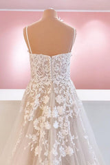 Spaghetti-Straps Lace Appliques Wedding Dress Sleeveless-27dress