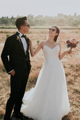 Spaghetti-Straps Lace Wedding Dress Beach Sleeveless Long-27dress