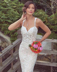 Spaghetti-Straps Lace Wedding Dress Mermaid Bridal Gowns Sleeveless-27dress