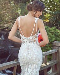 Spaghetti-Straps Lace Wedding Dress Mermaid Bridal Gowns Sleeveless-27dress