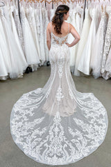 Spaghetti-Straps Lace Wedding Dress Mermaid Long-27dress