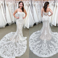 Spaghetti-Straps Lace Wedding Dress Mermaid Long-27dress