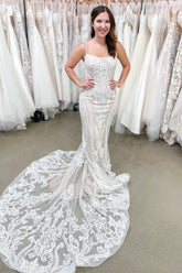 Spaghetti-Straps Lace Wedding Dress Mermaid Long-27dress