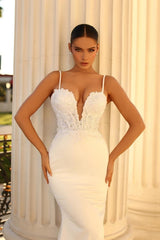 Spaghetti-Straps Lace Wedding Dress Mermaid Sleeveless Online-27dress