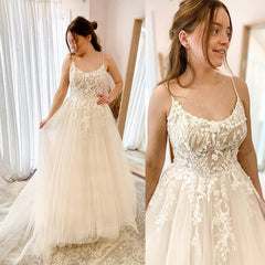 Spaghetti-Straps Lace Wedding Dress Sleeveless Tulle-27dress