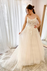Spaghetti-Straps Lace Wedding Dress Sleeveless Tulle-27dress