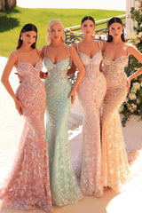 Spaghetti Straps Mermaid Long Formal Dress with Beaded-27dress