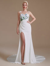 Spaghetti-Straps Mermaid Wedding Dress Split With Print-27dress