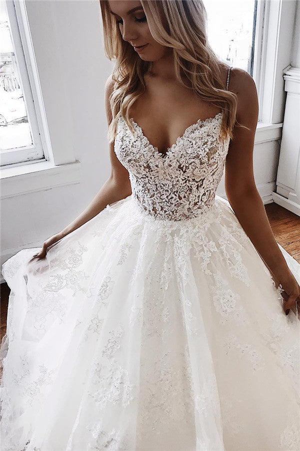 Spaghetti-Straps Open Back Lace Wedding Dress Sleeveless-27dress