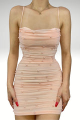 Spaghetti Straps Pleated Sheath Homecoming Dress with Beads-27dress