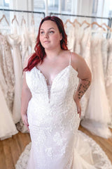 Spaghetti-Straps Plus Size Wedding Dress Lace Mermaid Sleeveless-27dress