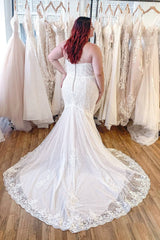 Spaghetti-Straps Plus Size Wedding Dress Lace Mermaid Sleeveless-27dress