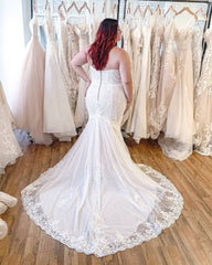 Spaghetti-Straps Plus Size Wedding Dress Lace Mermaid Sleeveless-27dress