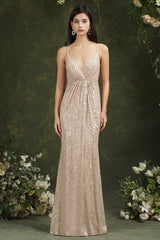 Spaghetti-Straps Sequins Bridesmaid Dress Sleeveless-27dress