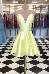 Spaghetti Straps Short Yellow A-line Homecoming Dress-27dress