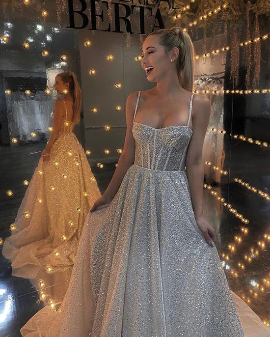Spaghetti-Straps Sleeveless Wedding Dress Sequins Long-27dress