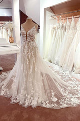 Spaghetti-Straps Sleeveless Wedding Dress Tulle With Appliques-27dress