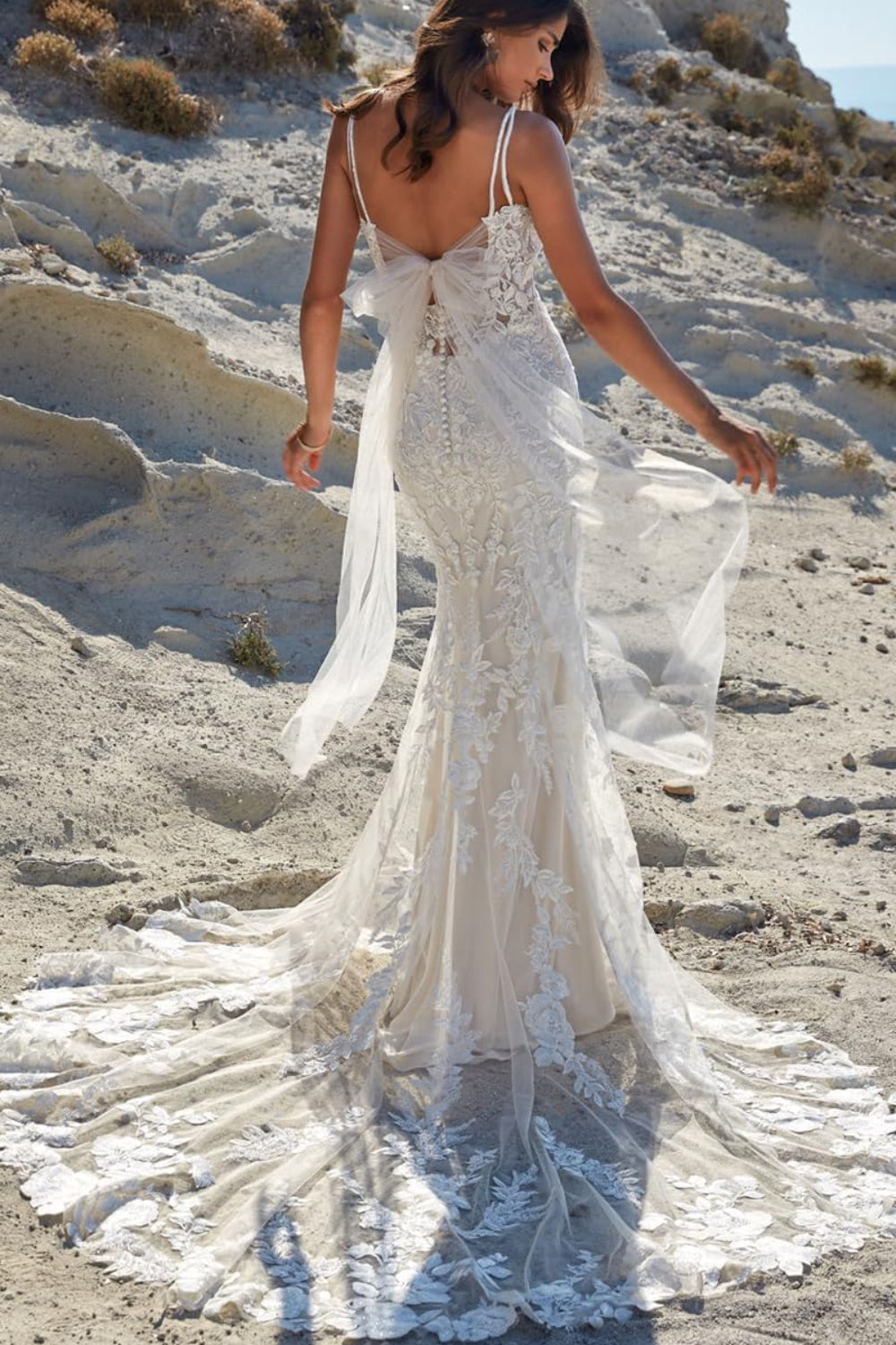 Spaghetti Straps Sweetheart Mermaid Lace Wedding Dress-27dress
