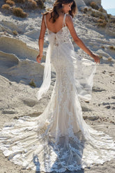 Spaghetti Straps Sweetheart Mermaid Lace Wedding Dress-27dress