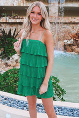 Spaghetti Straps Tiered Green Short Party Dress-27dress